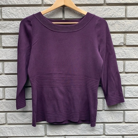 Geoffrey Beene Sport Stretch Silk Blend 3/4 Sleeve Top Eggplant M - Picture 1 of 4
